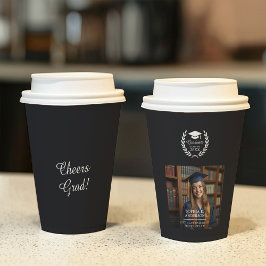 Black Classy Laurel Wreath Emblem Abschluss Foto Pappbecher