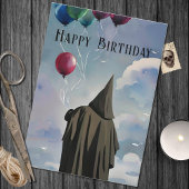 Black Cloak Balloons & Clouds Gothday Karte