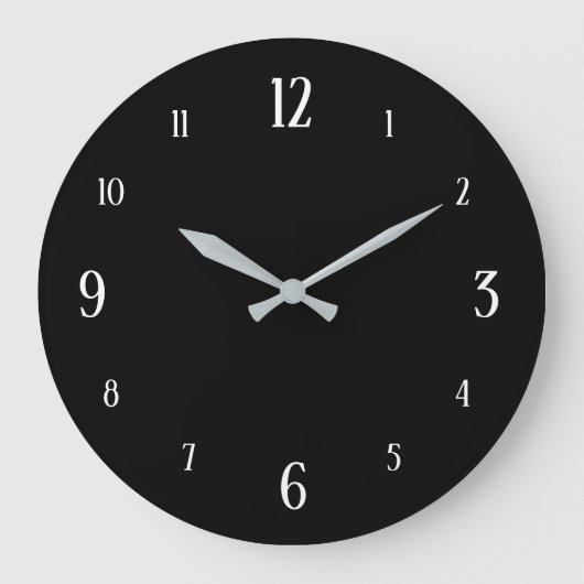 Black Clock with White Numbers Modern Große Wanduhr (Vorderseite)