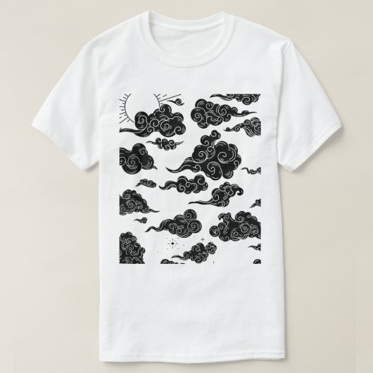 Black Clouds White Sky Illustration T-Shirt (Design vorne)