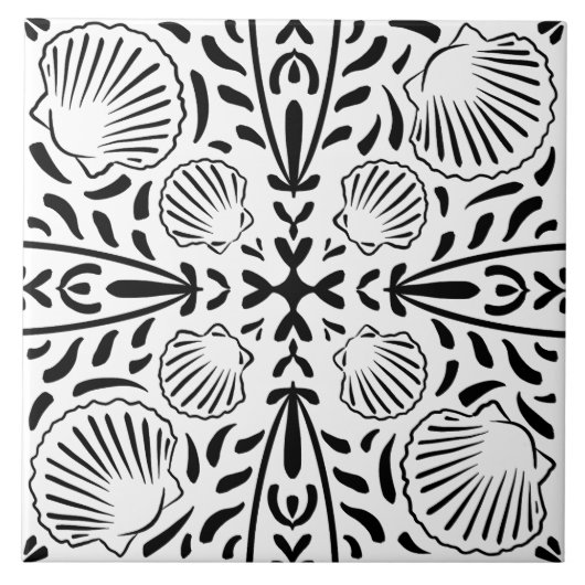 Black Coastal Sheashell Coral Modernes Bad Fliese (Vorderseite)