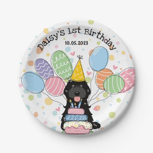Black Cockapoo Cavapoo Dog Birthday Pappteller (Vorderseite)