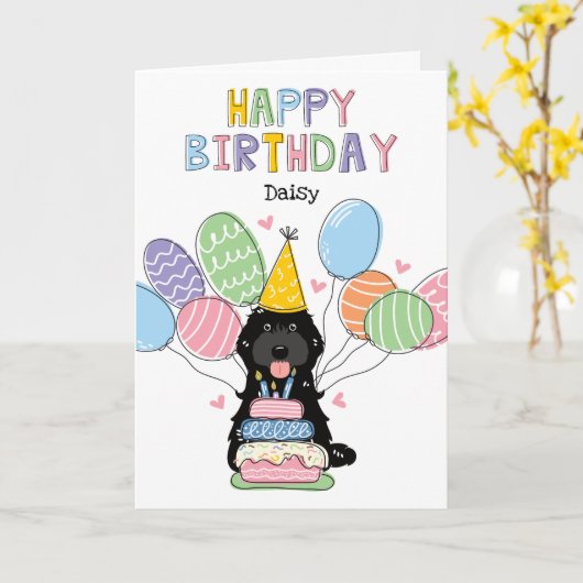 Black Cockapoo Cavapoo Dog Happy Birthday Karte (Gelbe Blume)