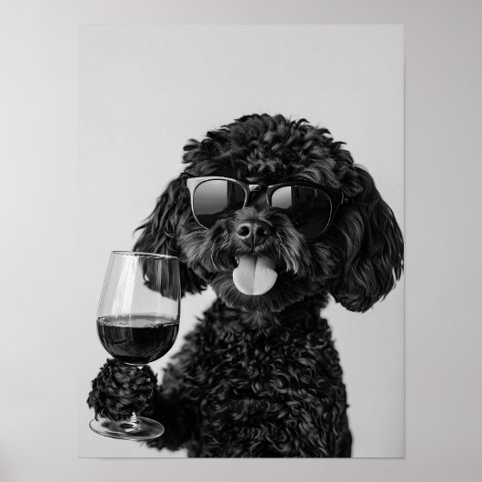 Black Cockapoo Drinking Wine Wall Art, Black and Poster (Vorne)