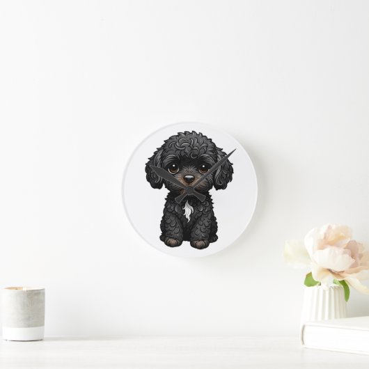 Black Cockapoo Runde Wanduhr (Zuhause)