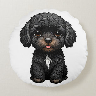 Black Cockapoo Rundes Kissen