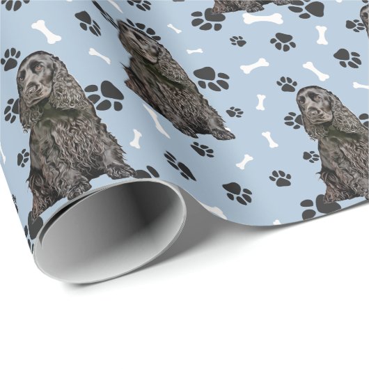 Black Cocker Spanel Dog Paw Prints Jeden Anlaß Geschenkpapier (Rolleneckpunkt)