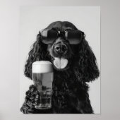 Black Cocker Spaniel Drinking Beer Wall Art, Black Poster (Vorne)