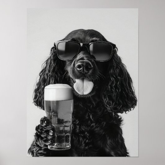Black Cocker Spaniel Drinking Beer Wall Art, Black Poster (Vorne)