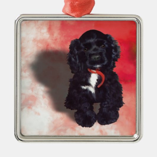 Black Cocker Spanisch Puppy - Abby Silbernes Ornament (Vorne)