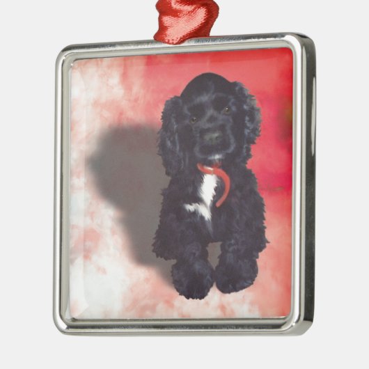 Black Cocker Spanisch Puppy - Abby Silbernes Ornament (Links)