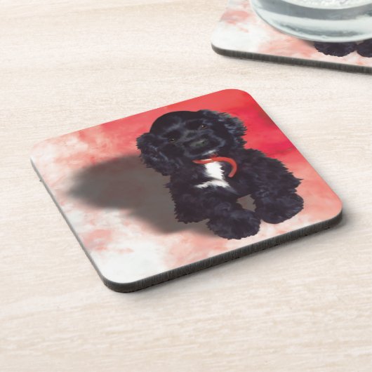 Black Cocker Spanisch Puppy - Abby Untersetzer (Linke Seite)