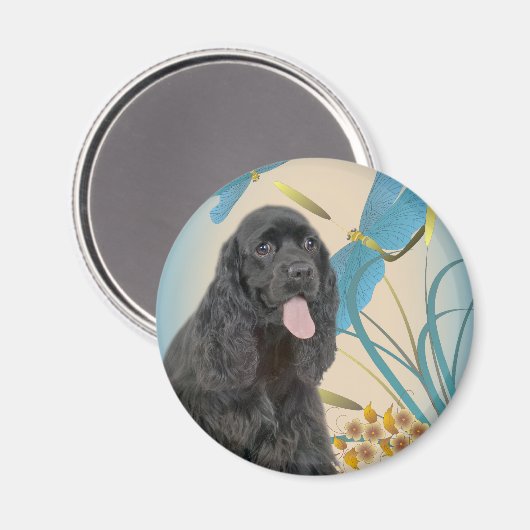 Black Cocker Spanisch und Dragonflies Magnet (Vorderseite/Rückseite)