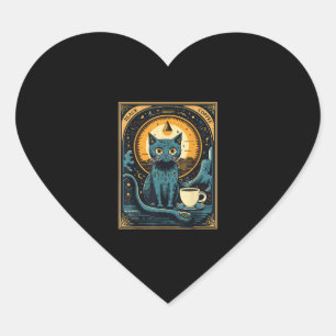 Black Coffee Cat Tarot Card Occult Herz-Aufkleber