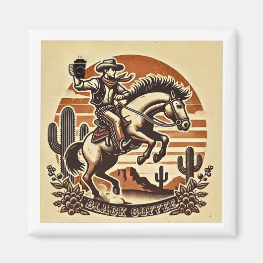 Black Coffee Cowboy Magnet (Vorne)