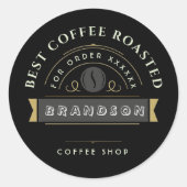 Black Coffee shop Personalized Branding  Runder Aufkleber (Vorderseite)