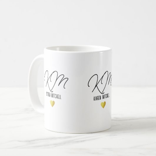 Black Coffee Tasse Mit Monogramm mit Liebe Herz (Vorderseite Links)
