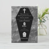Black Coffin Grabstein Gothic Halloween Hochzeit Einladung (Stehend Vorderseite)