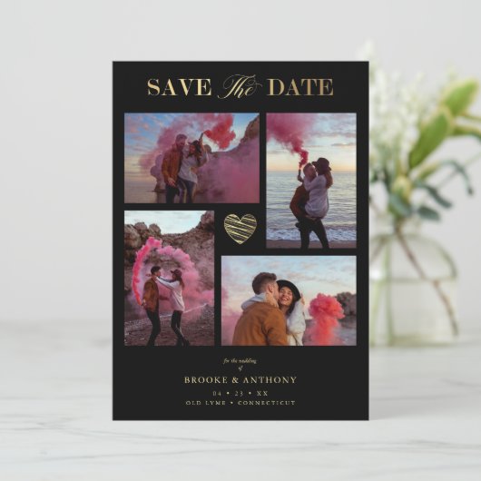 Black Collage Wedding Gold Heart 4 Fotos Covid19 (Stehend Vorderseite)