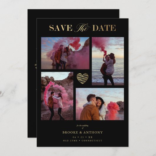 Black Collage Wedding Gold Heart 4 Fotos Covid19 (Vorne/Hinten)