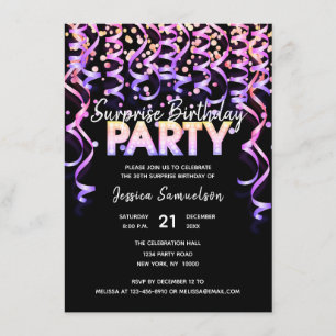 Black Color Streamers ÜBERRASCHENDE BIRTHDAY PARTY Einladung