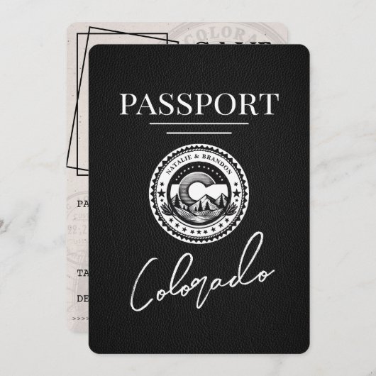 Black Colorado Passport Save the Date (Vorne/Hinten)