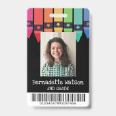 Black Colorful Crayons Barcode School Lehrer ID Ausweis (Vorderseite)