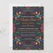 Black Colorful Floral Nuestra Boda Spanish Wedding Einladung (Vorderseite)