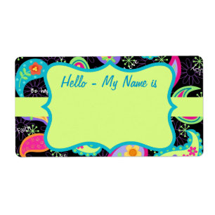 Black Colorful Lime Green Paisley Muster Name Tag