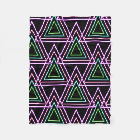 Black Colorful Retro 80's Neon Geometric Triangles Fleecedecke (Vorderseite)