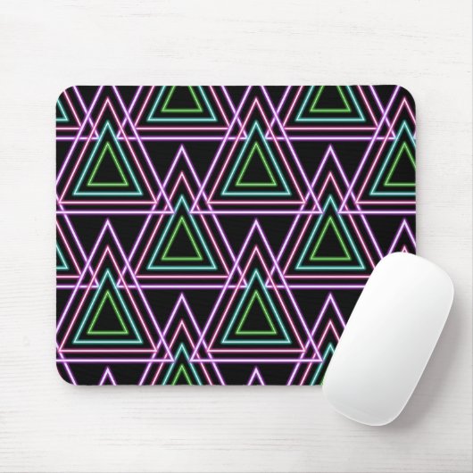 Black Colorful Retro 80's Neon Geometric Triangles Mousepad (Mit Mouse)