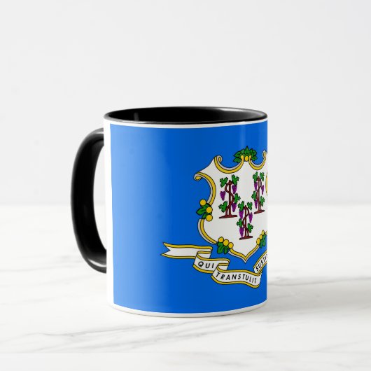 Black Combo Tasse mit der Flagge von Connecticut, (Vorderseite Links)