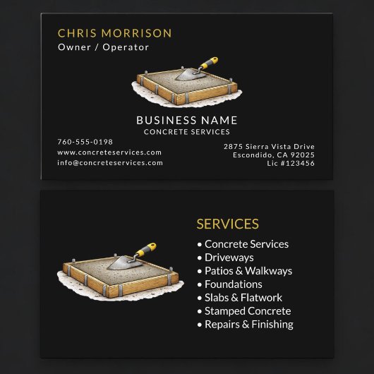 Black Concrete Services Professional Visitenkarte