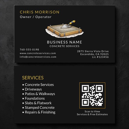 Black Concrete Services QR-Code Visitenkarte