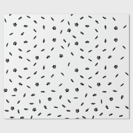 Black Confetti Dog Paw Print Muster Custom Geschenkpapier (Flach)