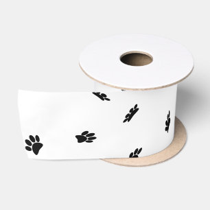 Black Confetti Dog Paw Print Muster Custom Satinband