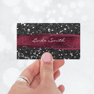 Black Confetti Glitter Burgundy Brush Strokes Visitenkarte