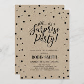 Black Confetti & Kraft Surprise Retirement Party Einladung (Vorne/Hinten)