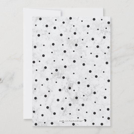Black Confetti & Marble | Modernes Party für die A Einladung (Rückseite)
