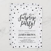 Black Confetti & Marble Surprise Retirement Party Einladung (Vorne/Hinten)