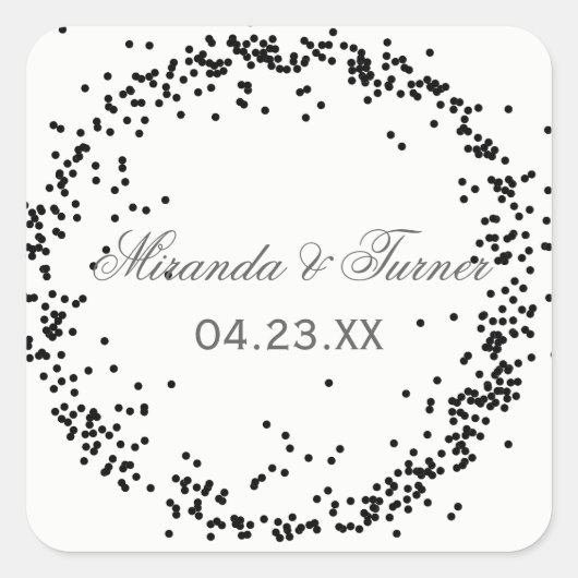 Black Confetti-Namen und Datum - Square Sticker (Vorderseite)