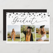 Black Confetti |  Photo Collage Graduation  Einladung (Vorne/Hinten)