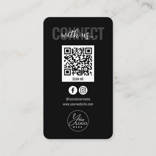Black Connect mit US Social Media QR Code Visitenkarte (Vorderseite)