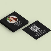 Black Connect with Me Photo QR Code  Quadratische Visitenkarte