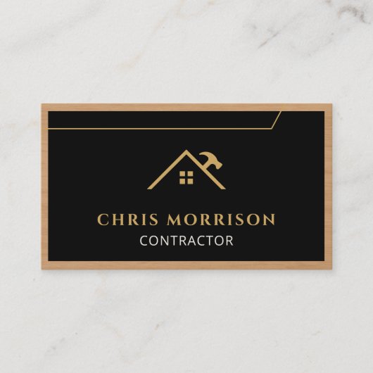 Black Construction Professional Wood QR Code Visitenkarte (Vorderseite)