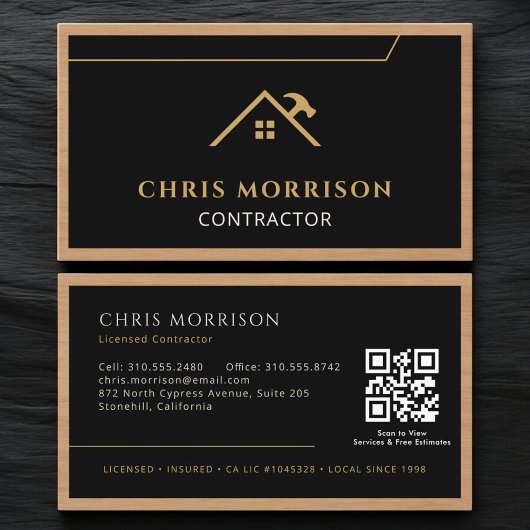 Black Construction Professional Wood QR Code Visitenkarte