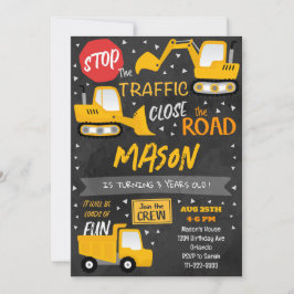 Black Construction Vehicles Einladung Geburtstag