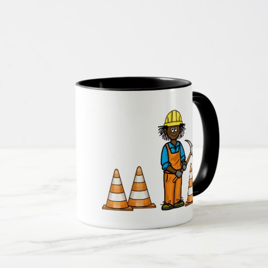 Black Construction Worker Name Tasse (VorderseiteRechts)