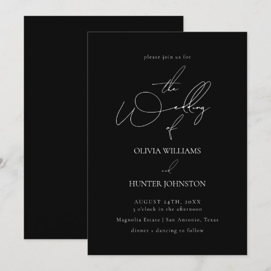 Black Contemporary Calligraphy Simple Wedding Einladung (Vorne/Hinten)