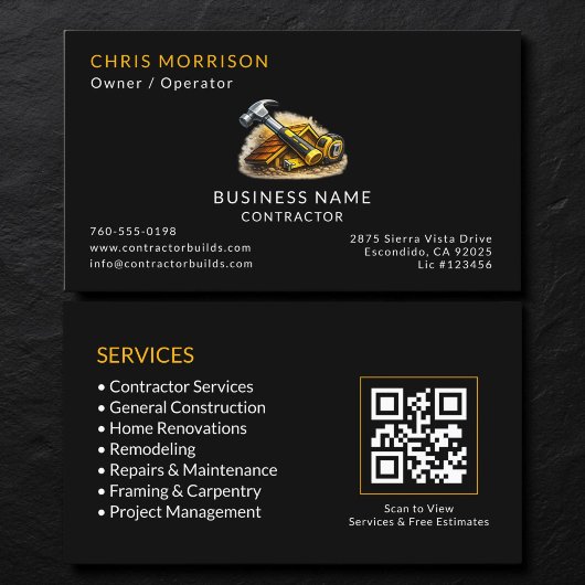 Black Contractor Services QR-Code Visitenkarte
